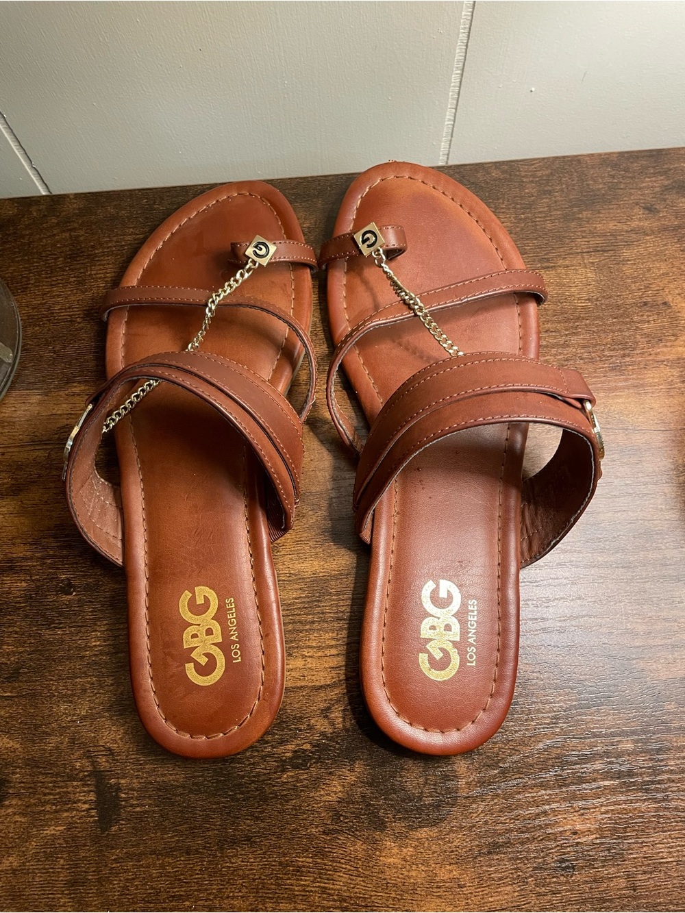 Los Angeles Tan Leather Chain-Accent Women's Sandals
